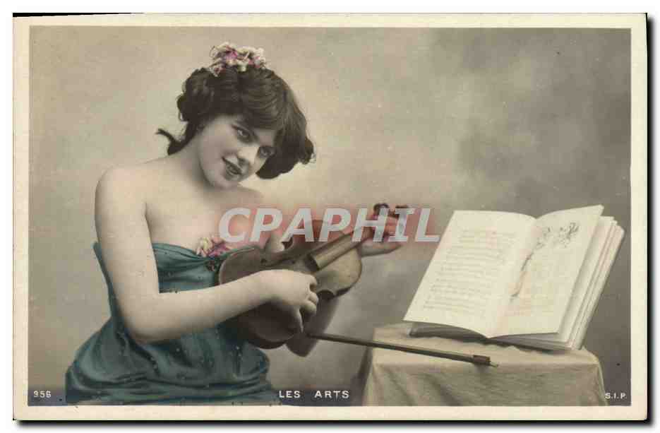 CPA Femme Les Arts Violon 