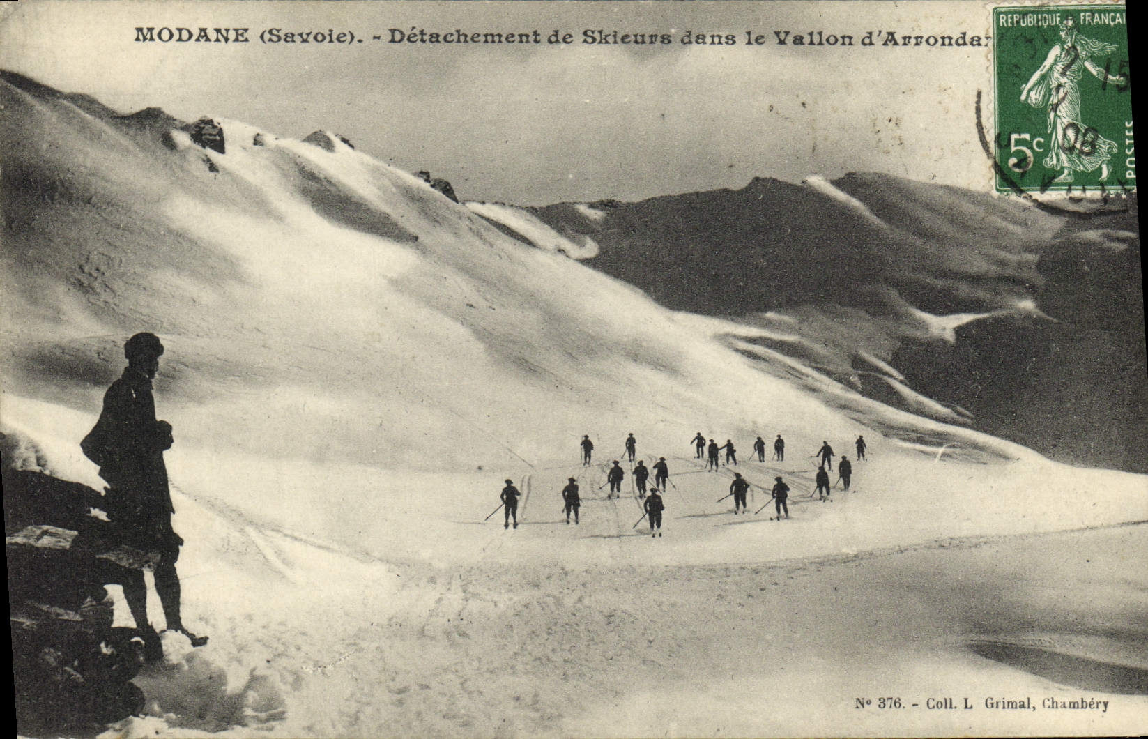 Modane (Savoie) — Détachement de Skieurs dans le Vallon d'Arronda — Coll. L. Grimal, Chambéry, N° 376