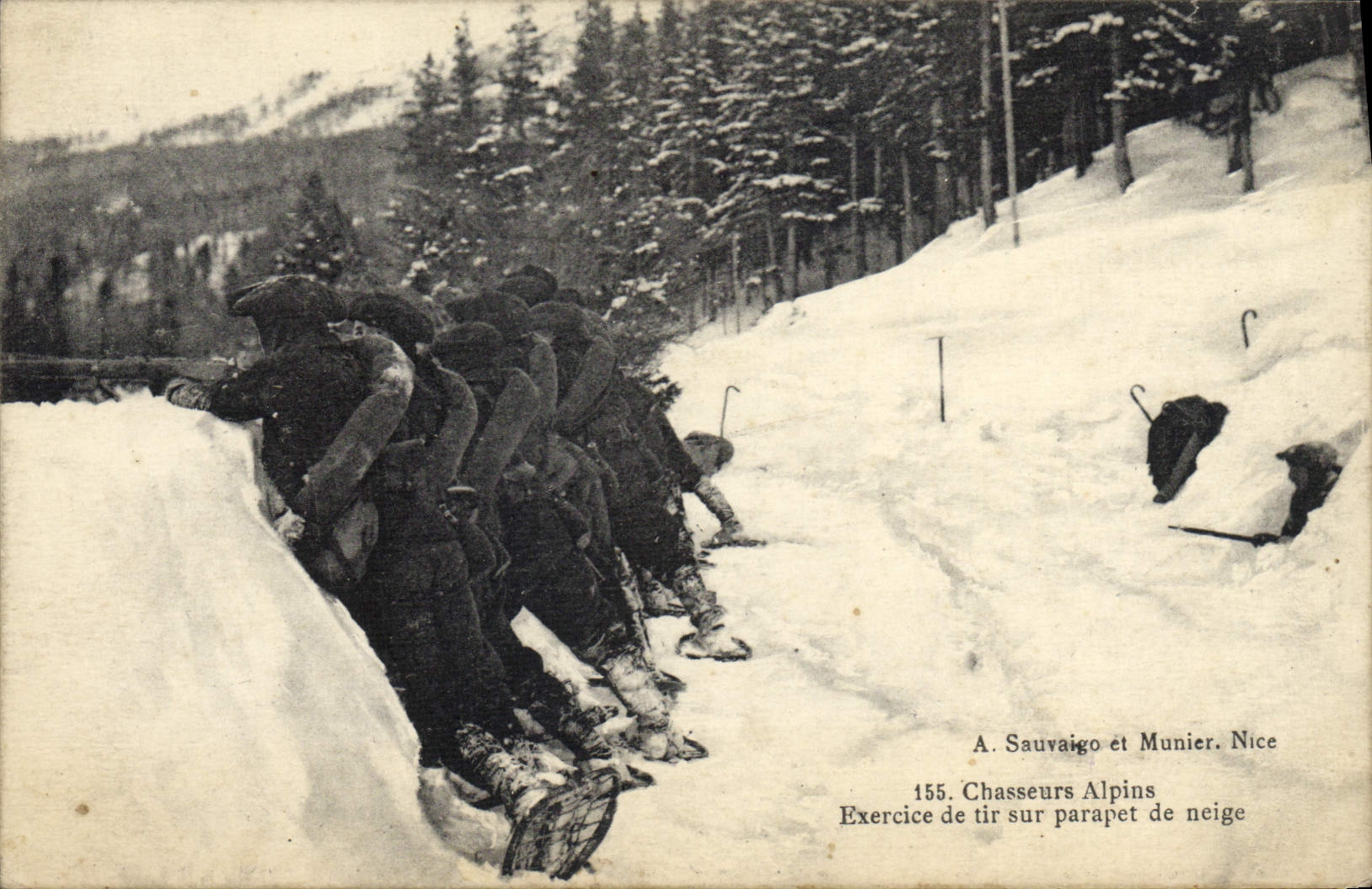 Chasseurs Alpins — Exercice de tir sur parapet de neige — A. Sauvaigo et Munier, Nice, n°155