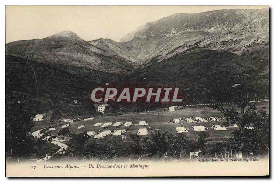 Chasseurs Alpins — Un Bivouac dans la Montagne — Cliché 180 — A. Sauvaigo, Nice