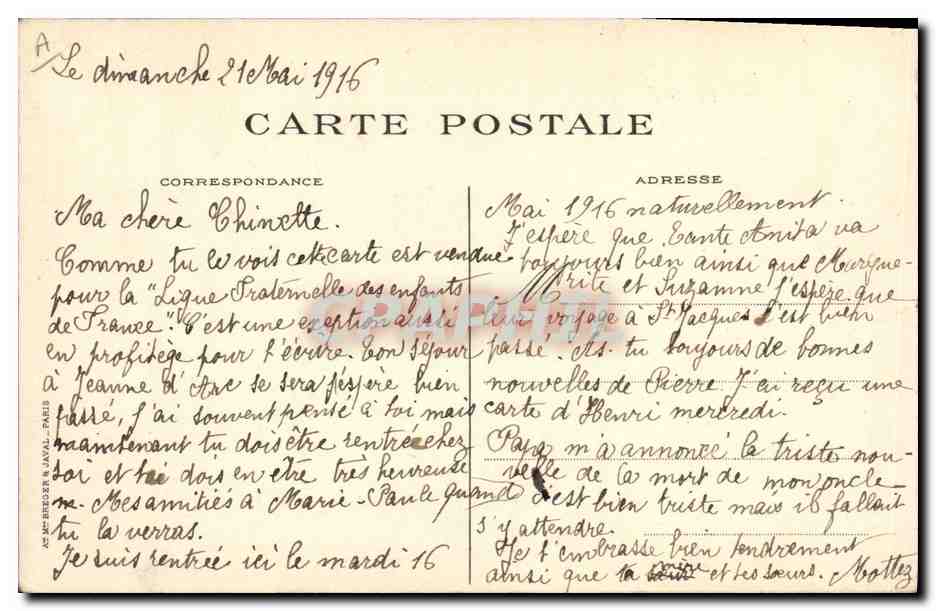 CPA Militaria Ligue fraternelle des enfants de France Paris  — Rückseite