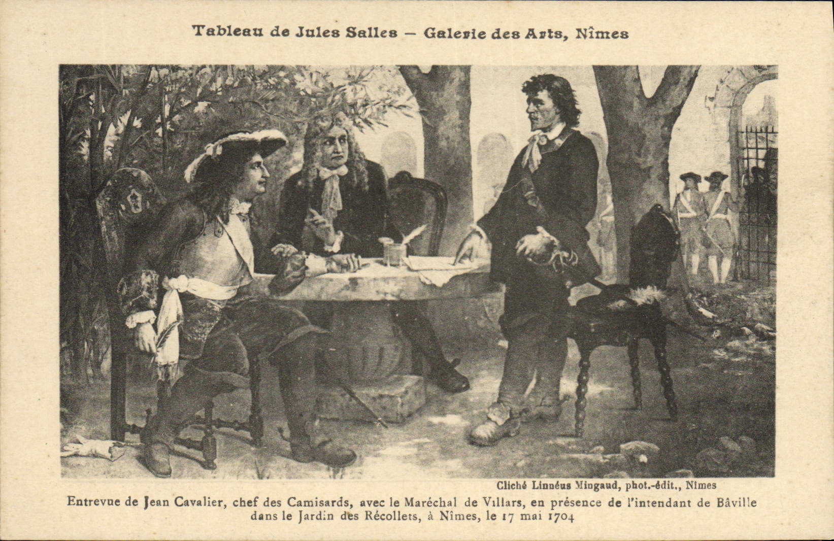 CPA Jules Salles Galerie des Arts Nimes Entrevue de Jean Cavalier chef des Camisards avec le Marechal de Villars 
