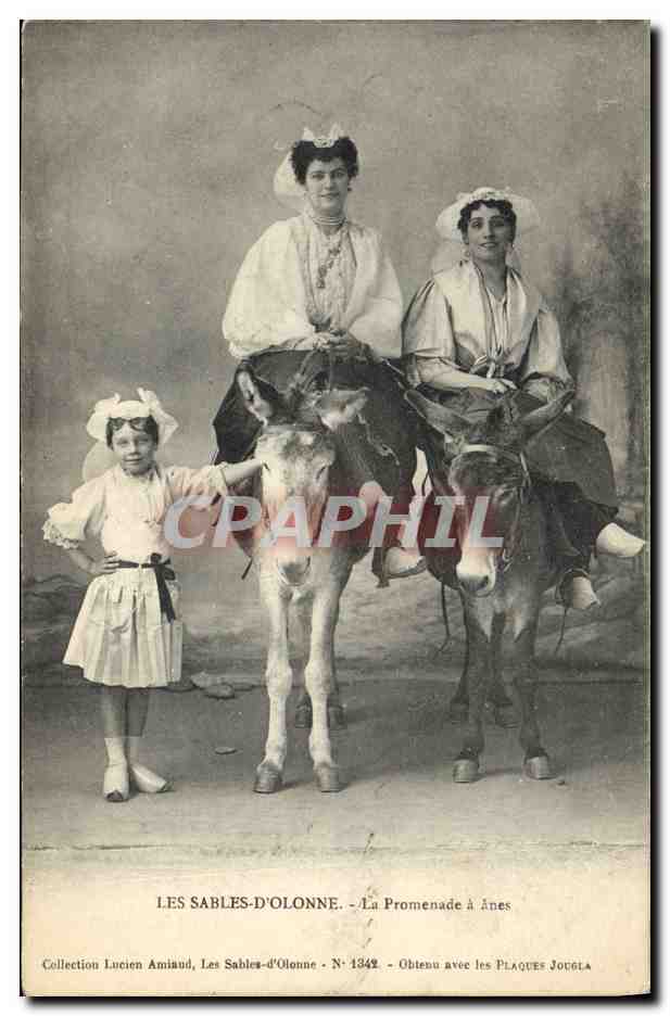 CPA Folklore Les Sables d'Olonne La promenade a anes Mule 