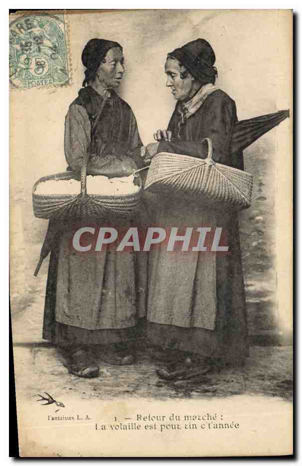 CPA Folklore Retour du marche La volaille 