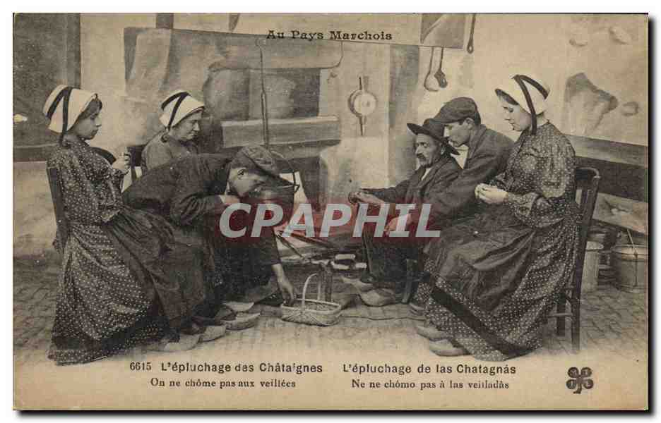 CPA Folklore Au pays Marchois L'epluchage des chataignes 