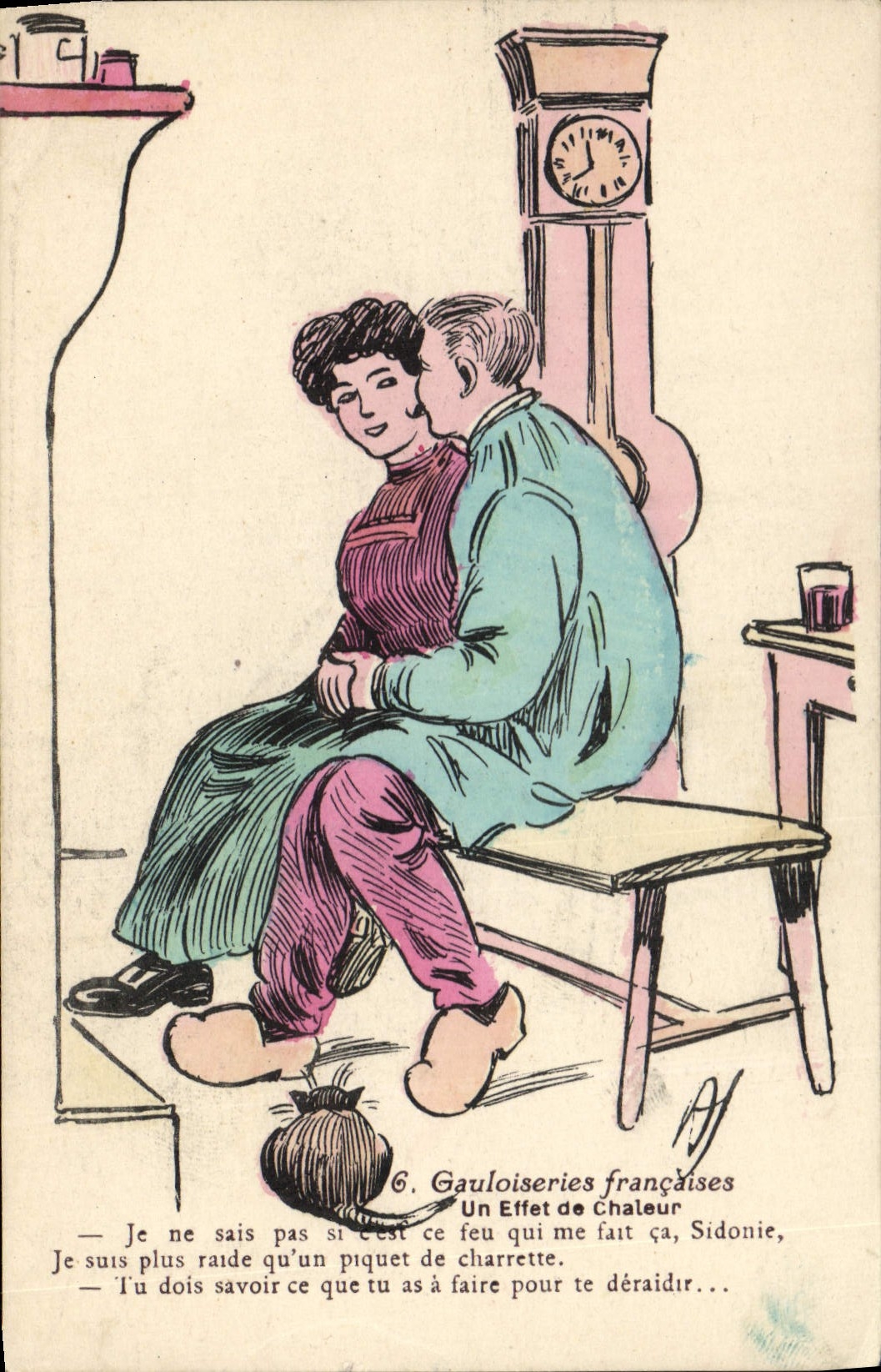 CPA Fantaisie Illustrateur Gauloiseries francaises Un effet de chaleur Chat 