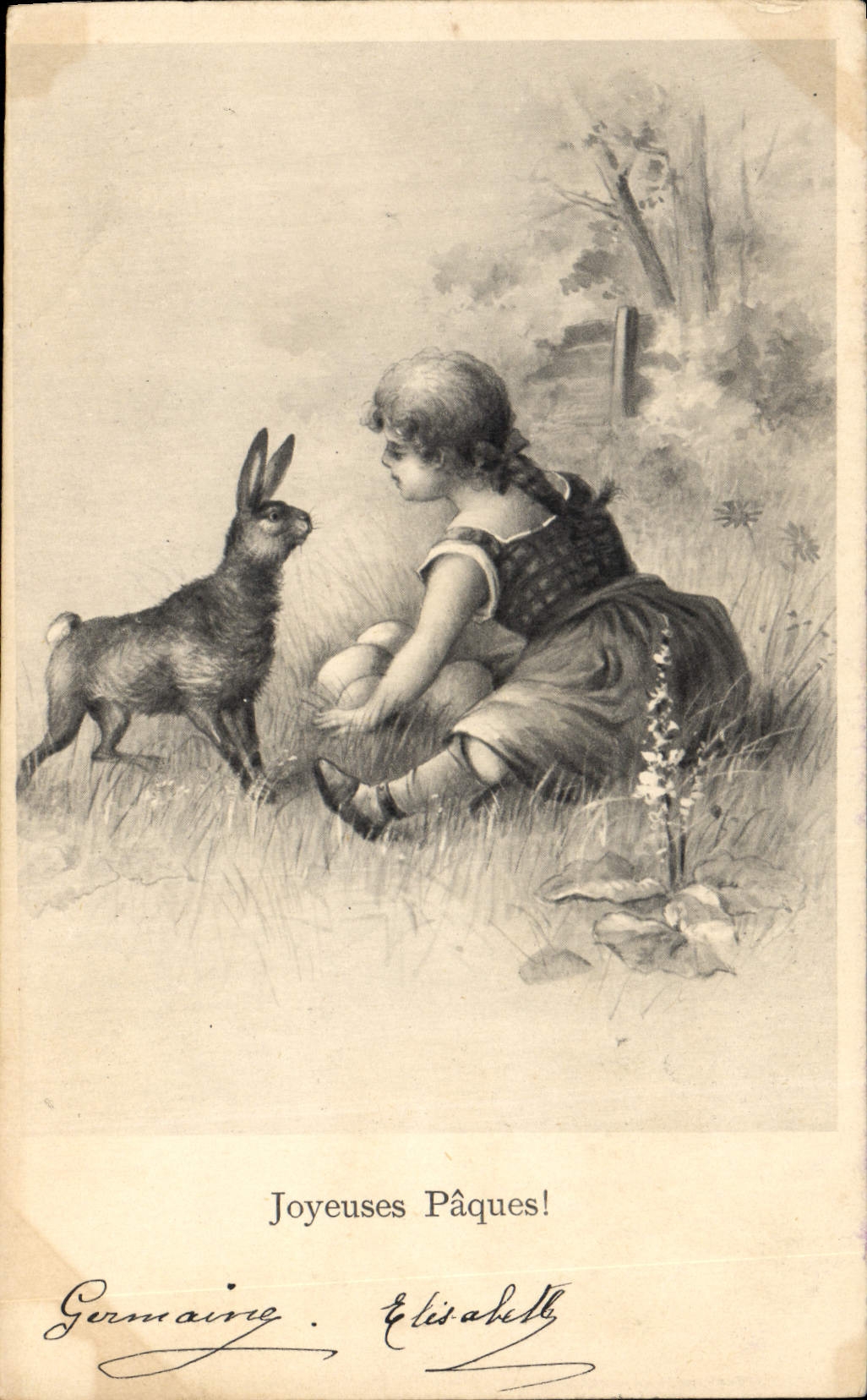 CPA Fantaisie Illustrateur Enfant Paques Lapin Lapins 