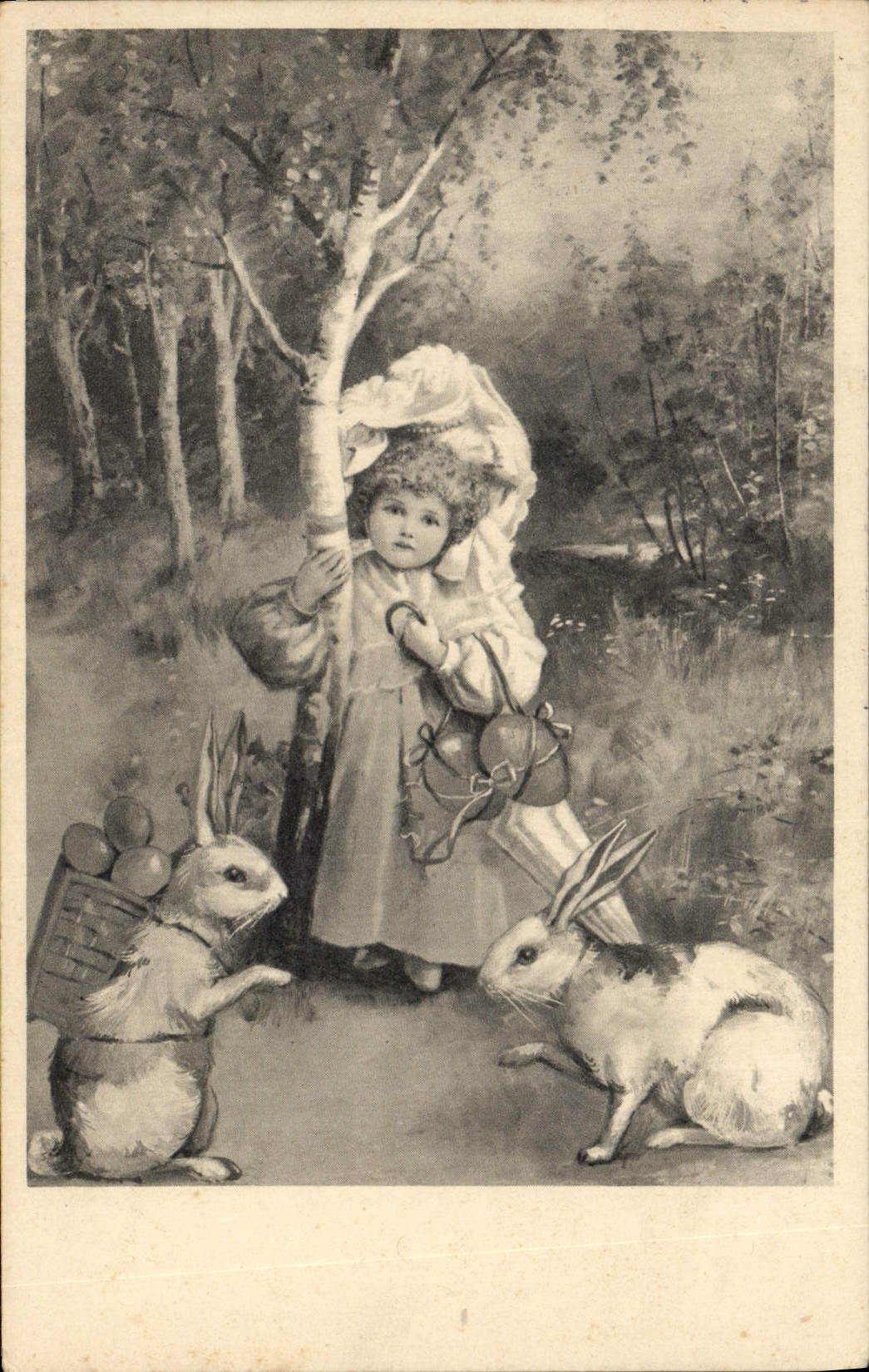 CPA Fantaisie Illustrateur Enfant Paques Lapin Lapins 