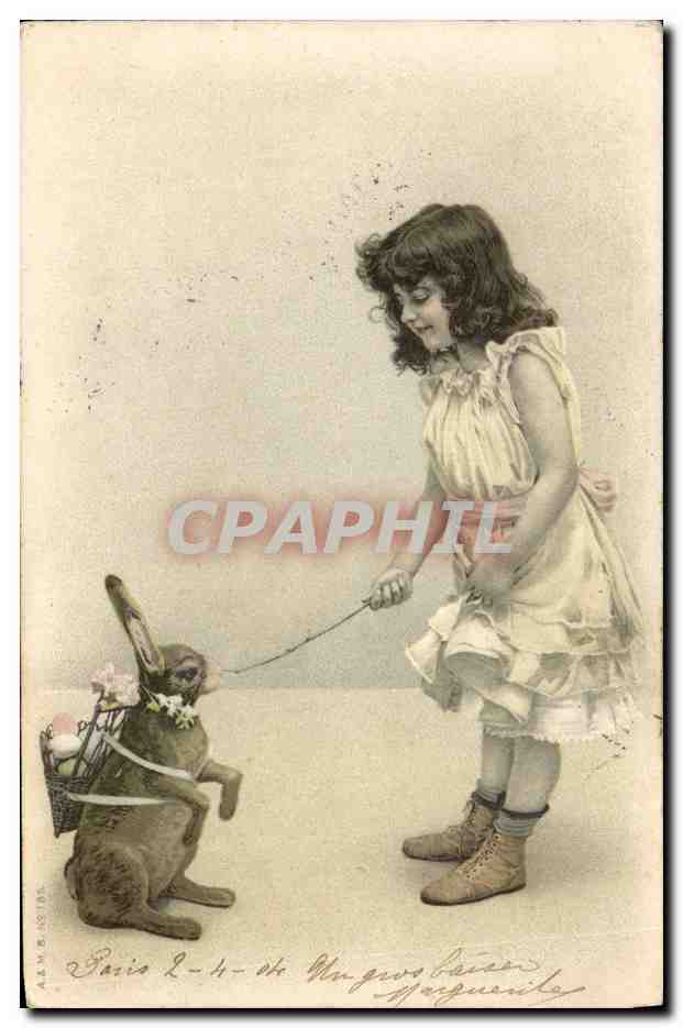 CPA Fantaisie Illustrateur Enfant Paques Lapin Lapins 