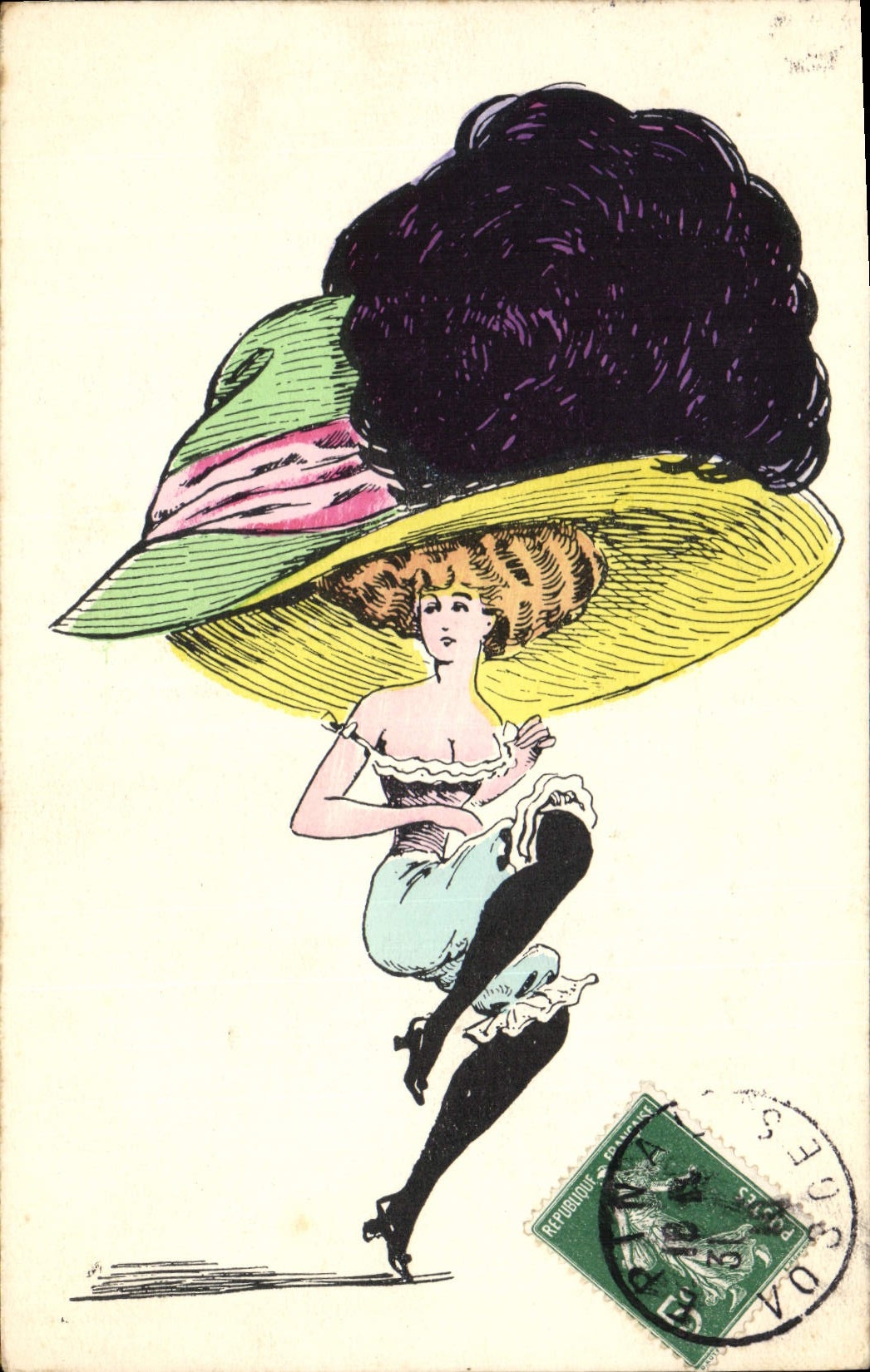 CPA Fantaisie Illustrateur Mouton Femme Chapeau 