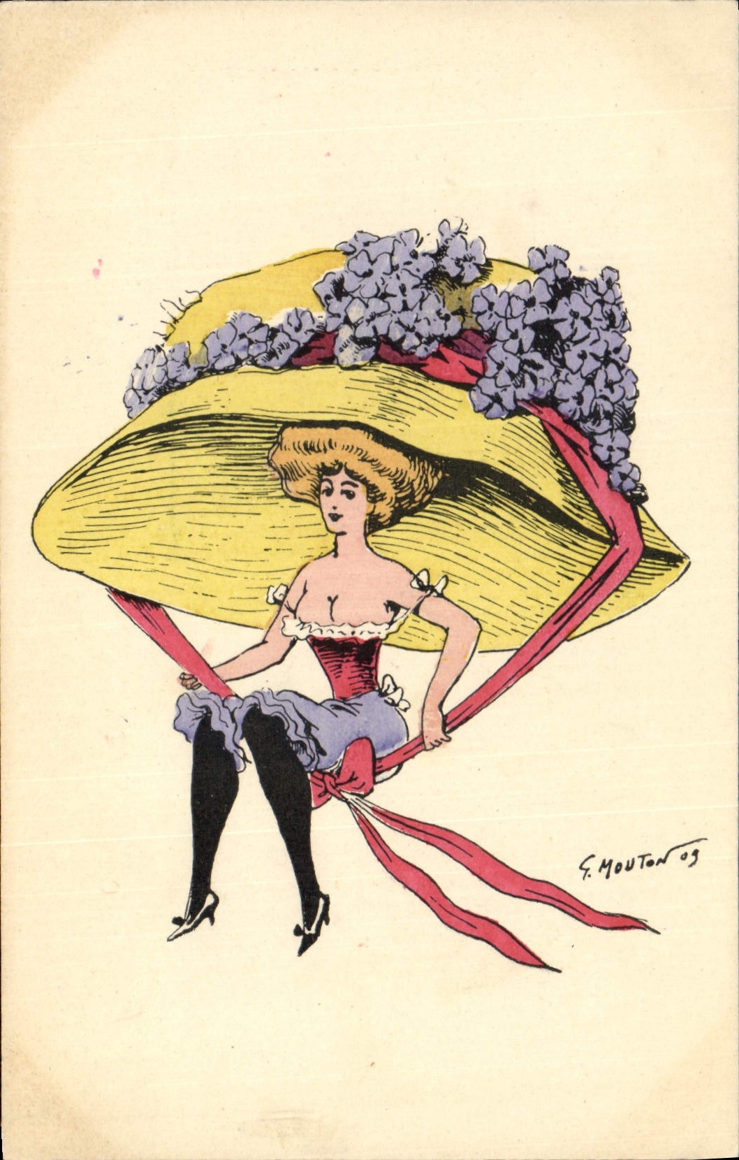 CPA Fantaisie Illustrateur Mouton Chapeau Femme 