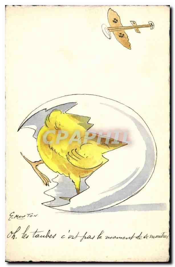 CPA Fantaisie Illustrateur Mouton Poussin Avion Aviation 