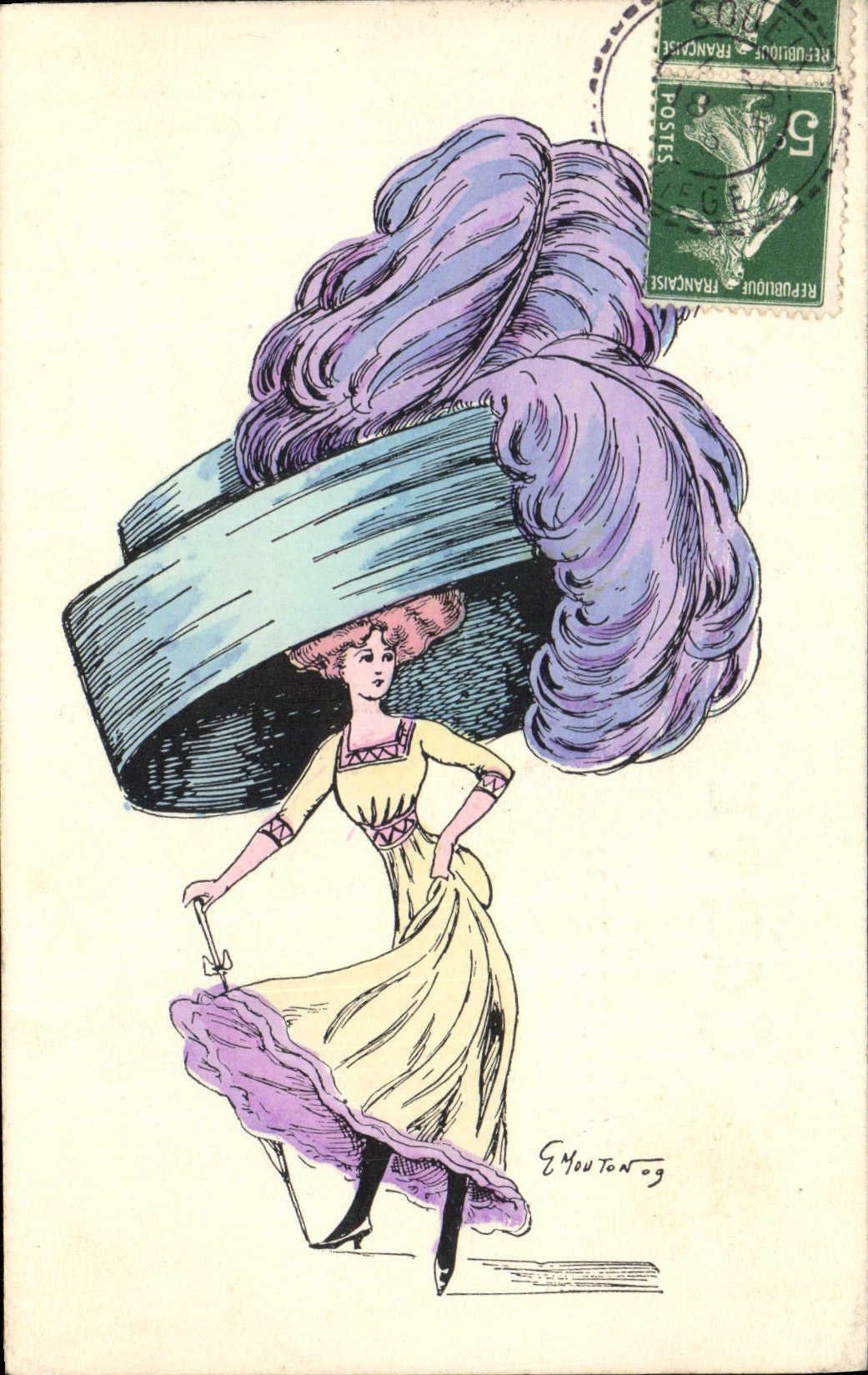 CPA Fantaisie Illustrateur Mouton Chapeau Femme 
