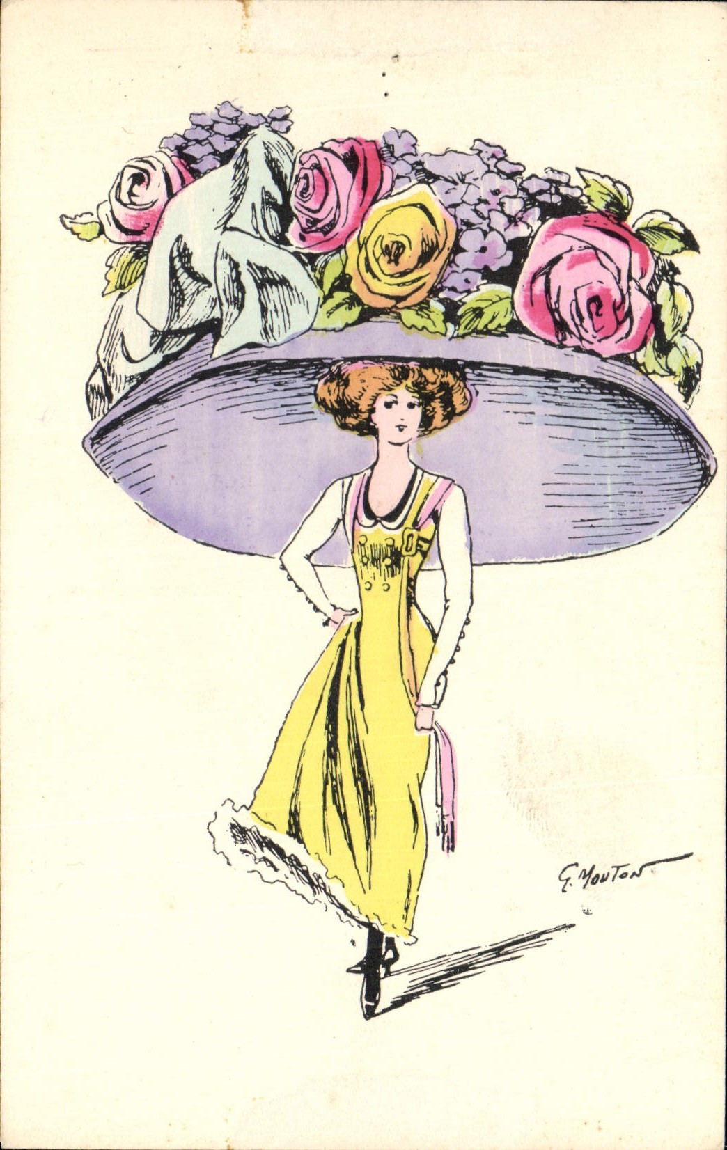 CPA Fantaisie Illustrateur Mouton Chapeau Femme 