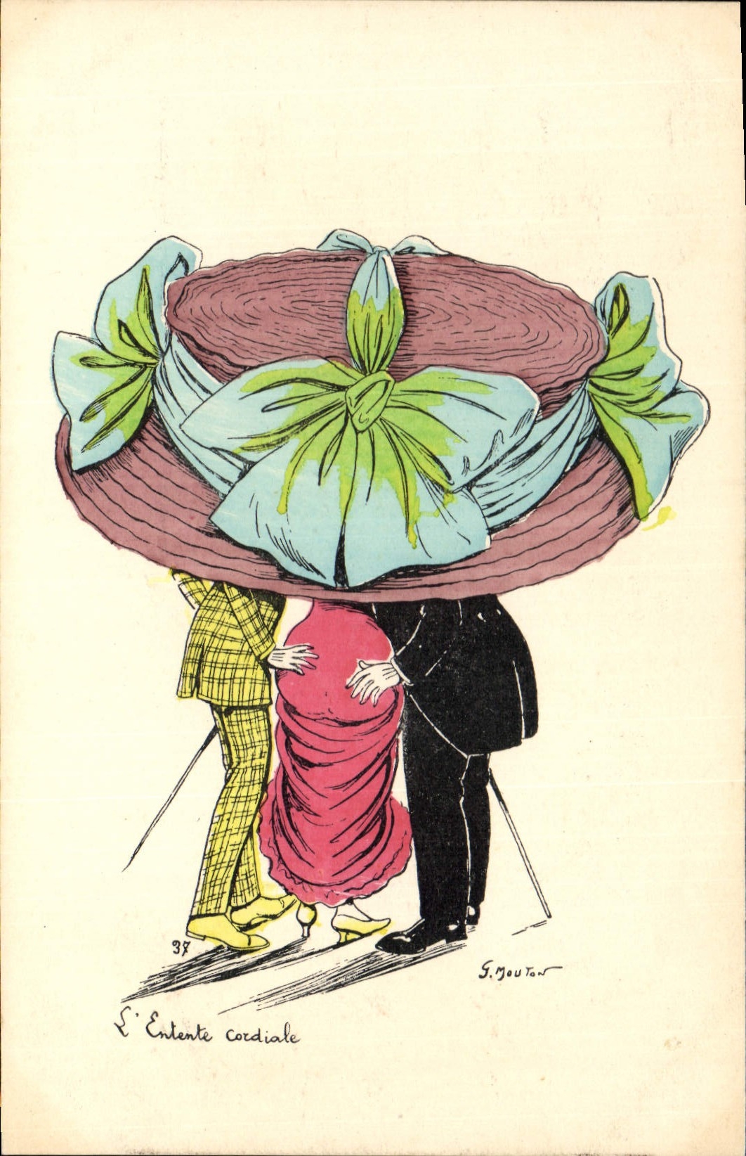 CPA Fantaisie Illustrateur Mouton Femme Chapeau 