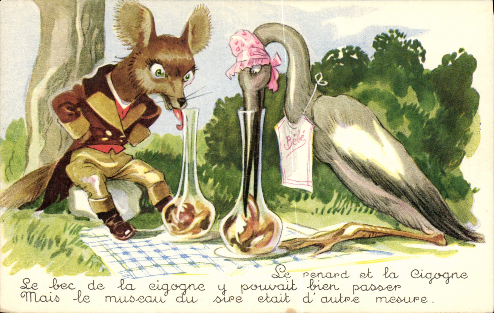 CPA Fantaisie Illustrateur Mauzan Le renard et la cigogne 