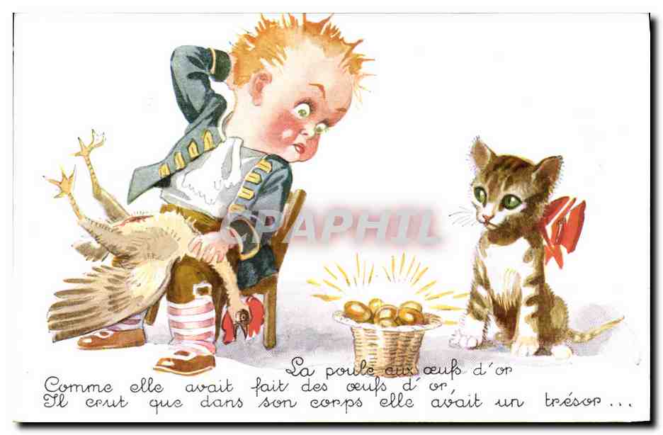 CPA Fantaisie Illustrateur Mauzan La poule aux oeufs d'or Chat 