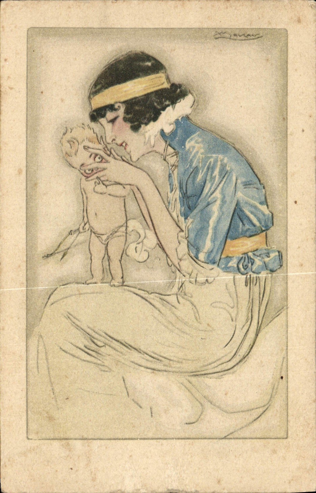 CPA Fantaisie Illustrateur Mauzan Femme Enfant 