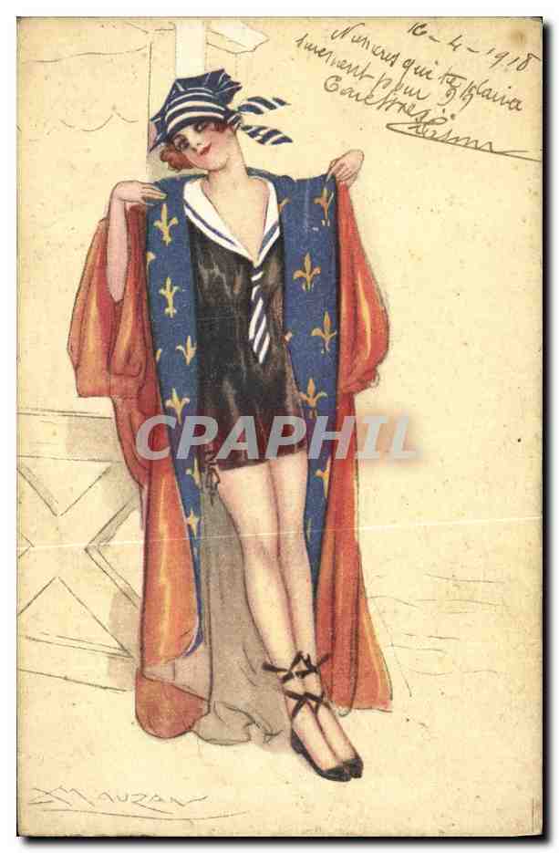 Frau im Seemannskostüm und tricolore Cape — Verlag Mauzan, Nr. 1609