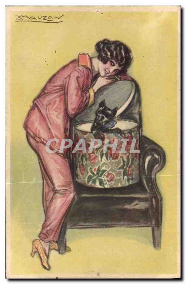 CPA Fantaisie Illustrateur Mauzan Femme Chien 