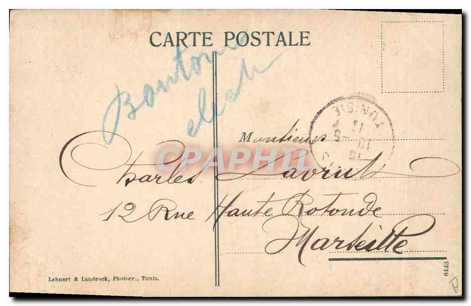 Musicien noir à Tunis — vue sur la ville — Lehner & Landrock, No 500 — Verso