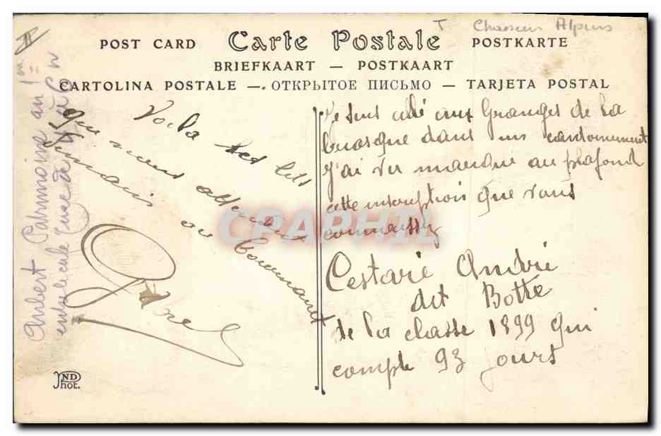 CPA Militaria Un camp de Chasseurs Alpins  — Rückseite