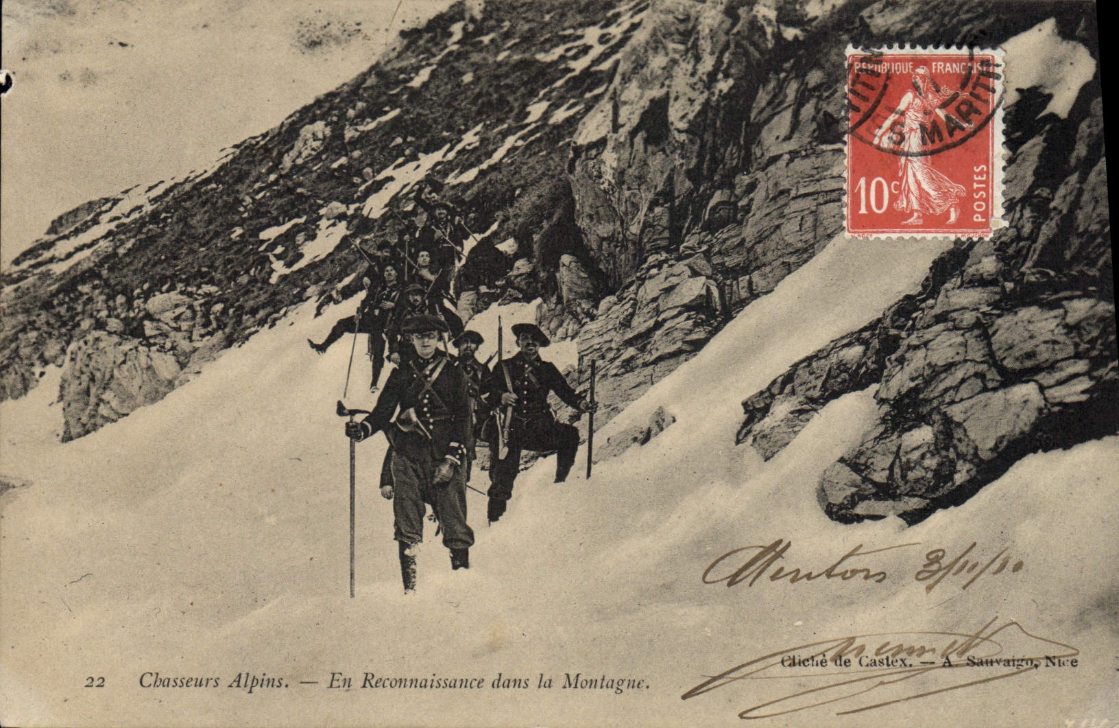Chasseurs Alpins — En Reconnaissance dans la Montagne — Cliché de Castlex, A. Sauvaigo, Nice