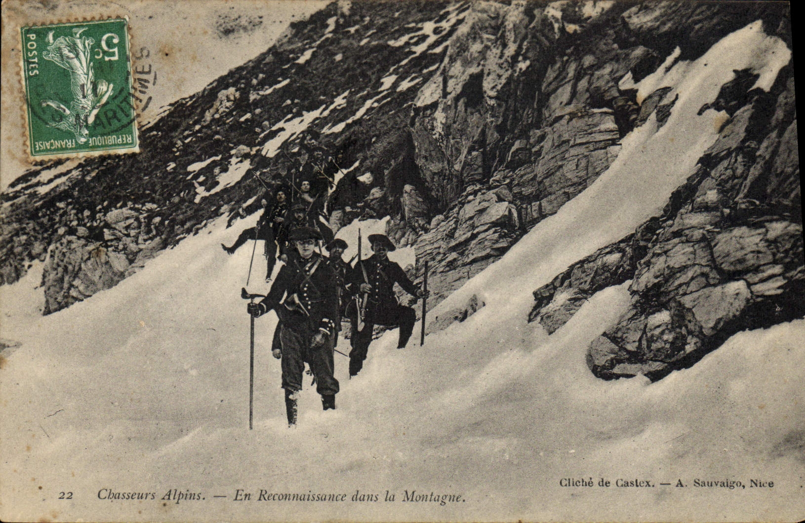 Chasseurs Alpins — En Reconnaissance dans la Montagne — Cliché de Castlex — A. Sauvaigo, Nice