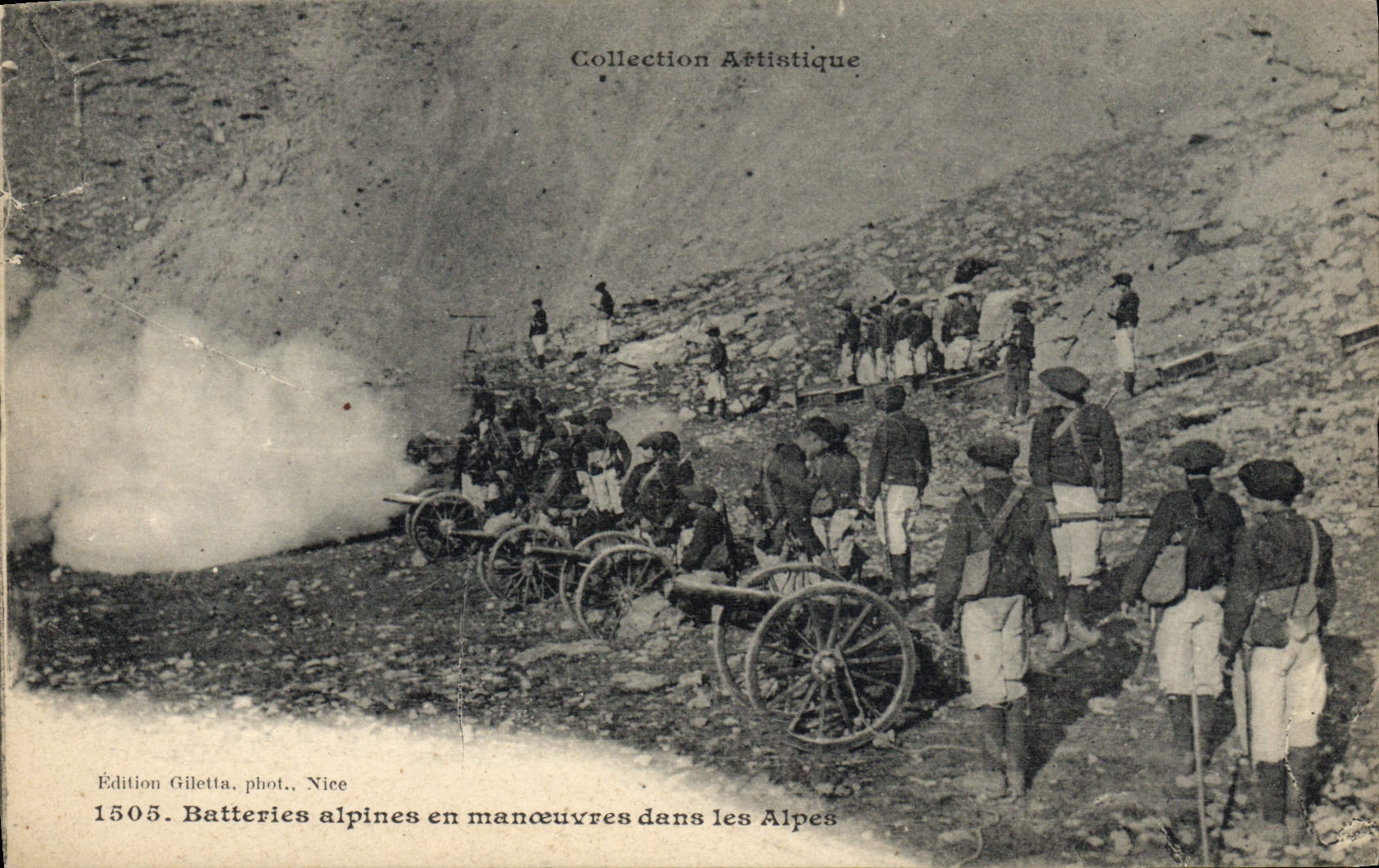 Batteries alpines en manœuvres dans les Alpes — Édition Gilettta, phot., Nice, n° 1505
