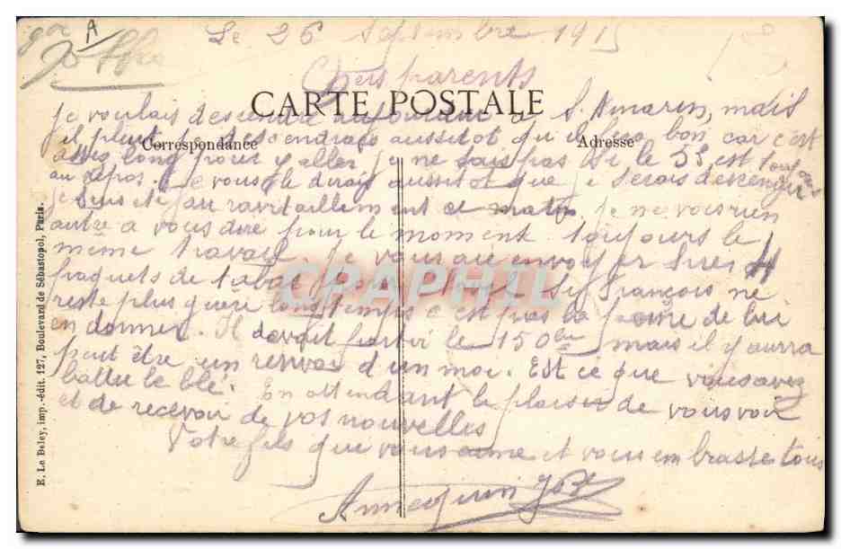 Nos Poilus en Alsace — 41ème Série — Visé, Paris N° 1041 — Reverso