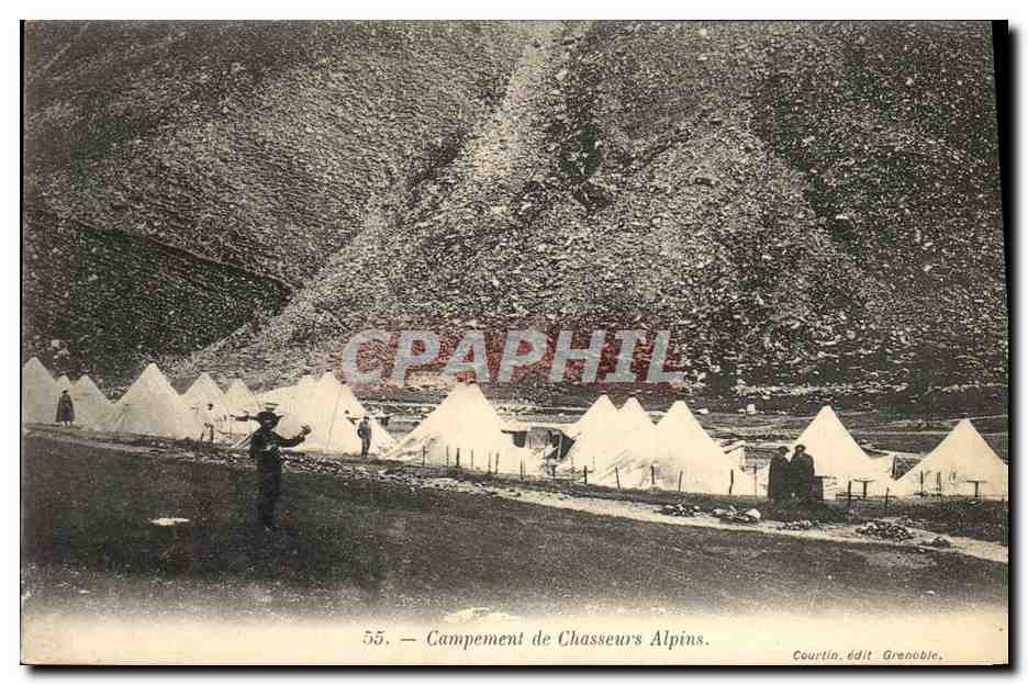 CPA Militaria Campement de Chasseurs Alpins 