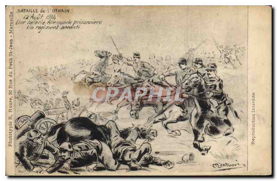 CPA Militaria Bataille de l'Uthain 12 aout 1914 Une batterie allemande prisonniere 