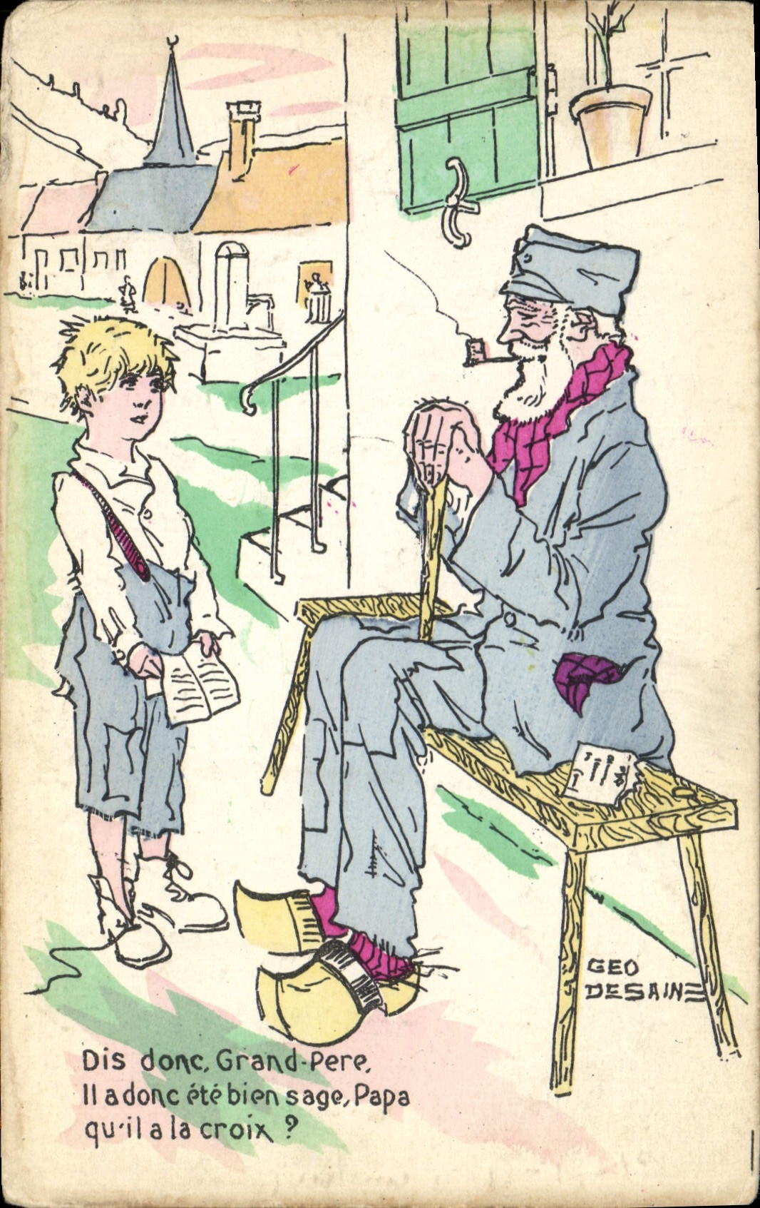 CPA Militaria Enfant Grand Pere Geo Desaine 