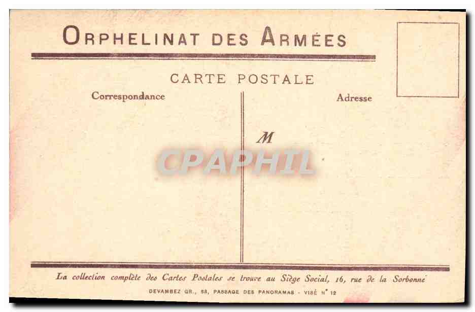 CPA Militaria Enfant Orphelinat des armees  — Rückseite