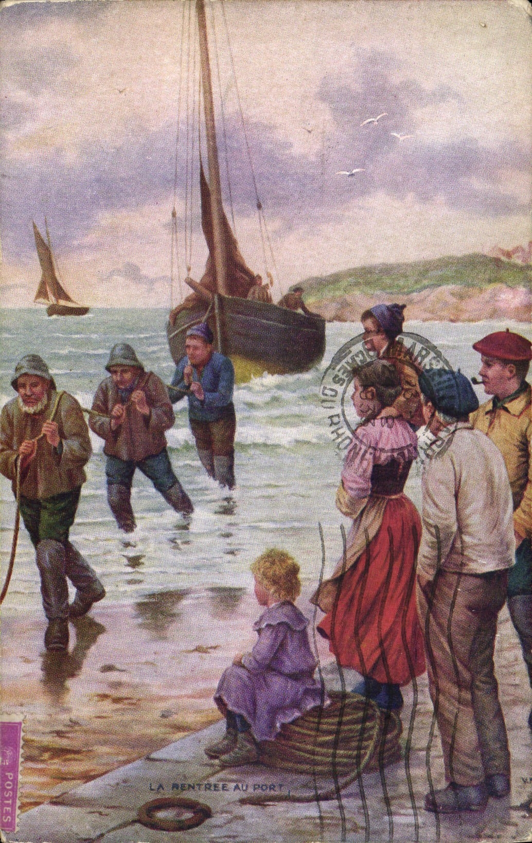 CPA La rentree au port Enfants Bateau 