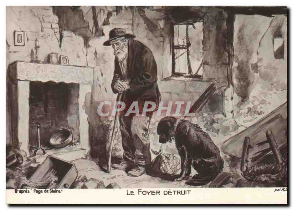 CPA Le foyer detruit Galland Chien 