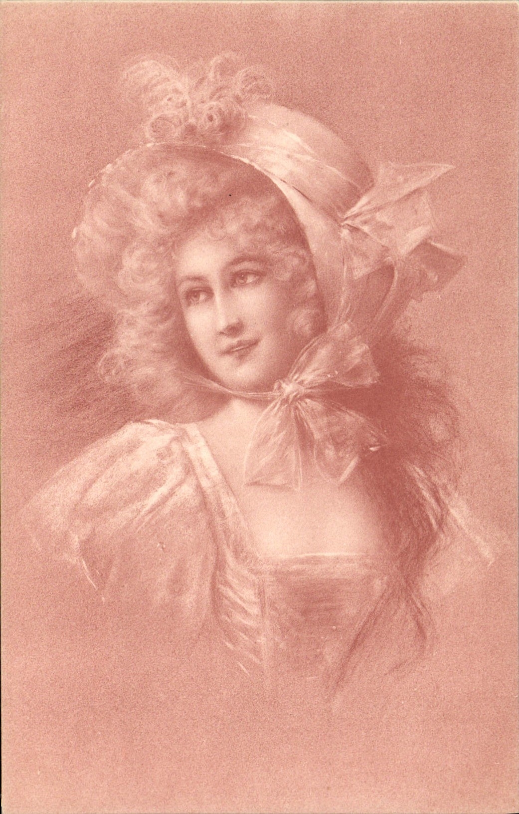 Jeune femme en chapeau à ruban — portrait sépia — éditeur non identifié