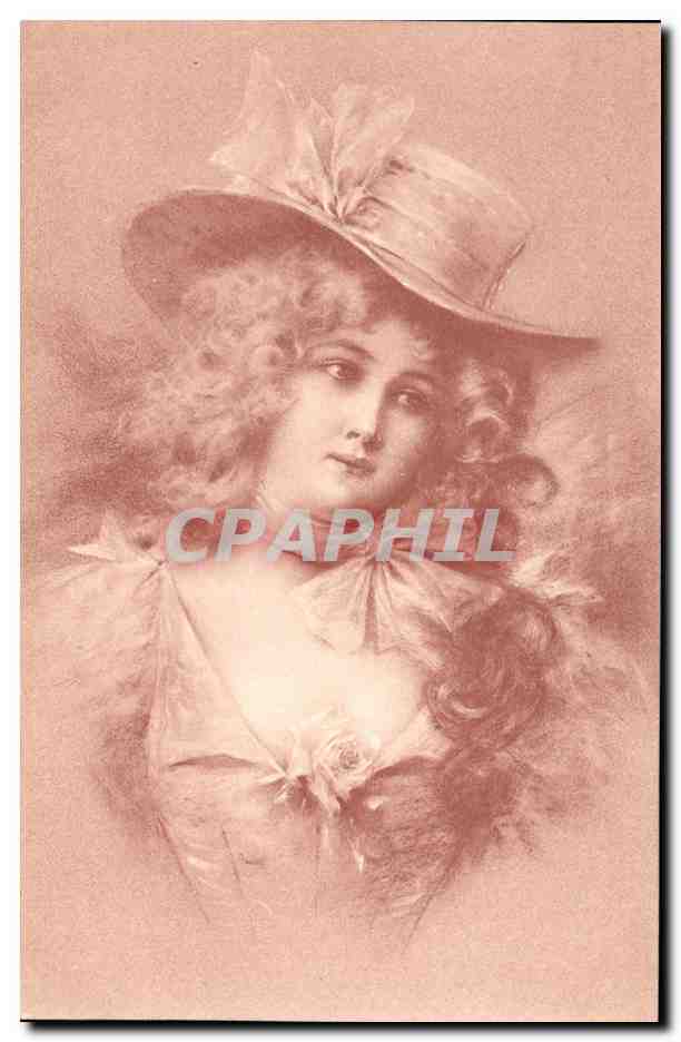 Jeune femme en chapeau à plumes — portrait féminin — éditeur non identifié