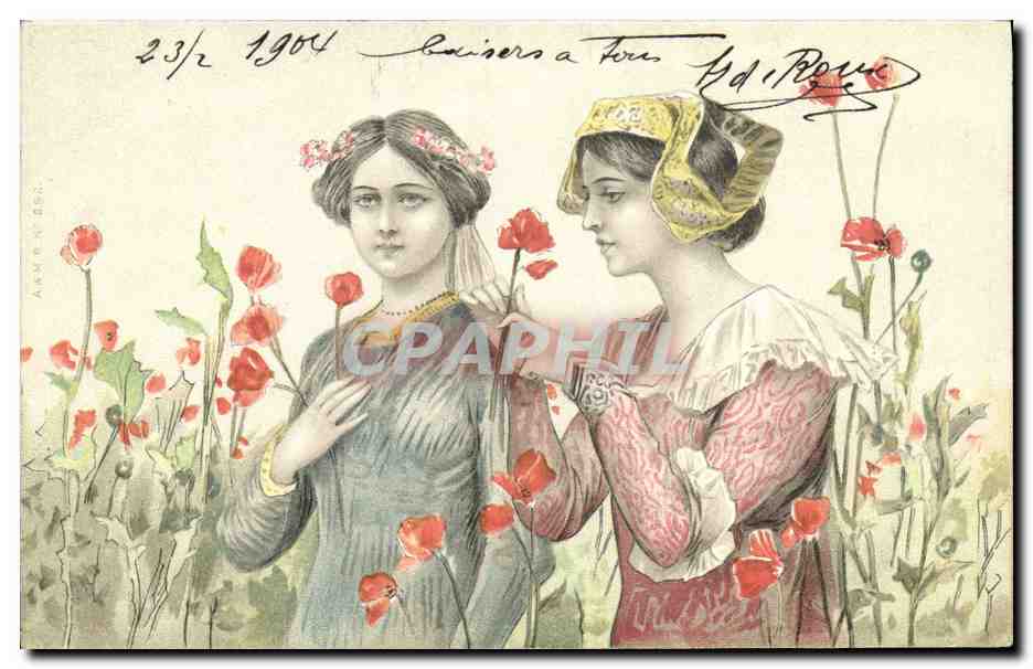 Deux jeunes femmes parmi les pavots — Éditeur anonyme, n° de série non visible