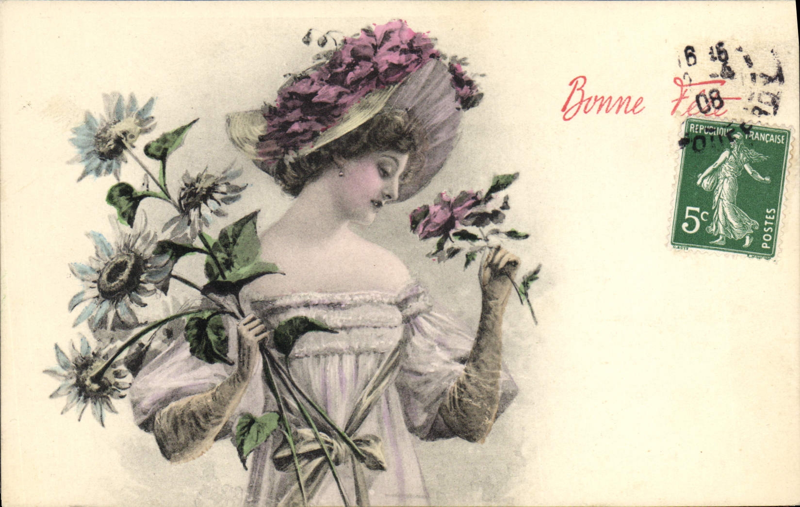 Femme avec bouquet de fleurs — Série V — A. S. Blumengrüsse