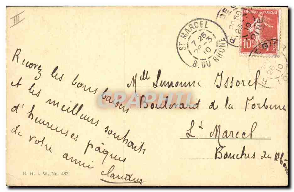 Junge Frau in Kleidung alten Stils — mit Blumenkorb — J. Krainle — Rückseite