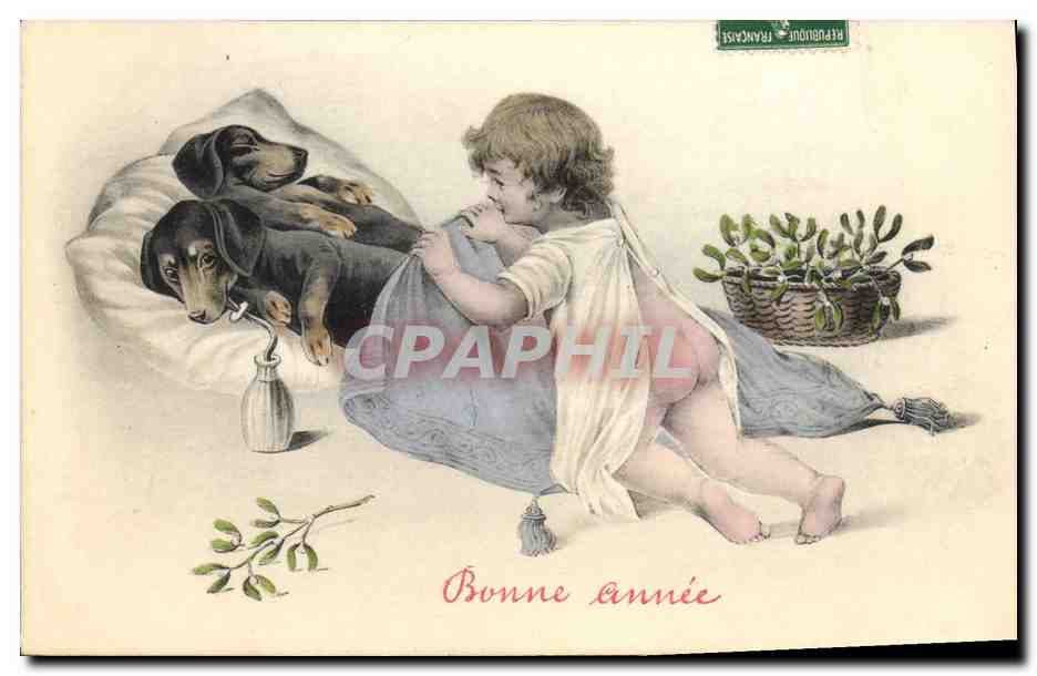 CPA Fantaisie Enfant Chiens Bonne annee 