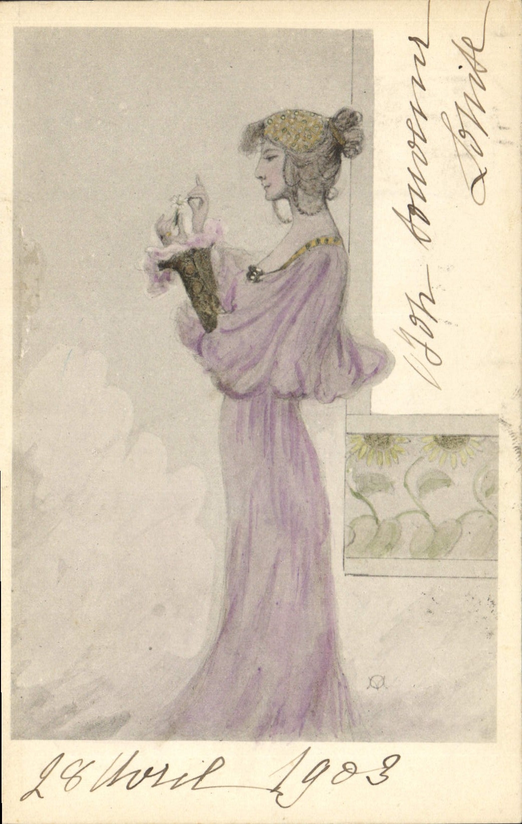Femme en robe violette — 18 avril 1903 — sans éditeur ni numéro visible