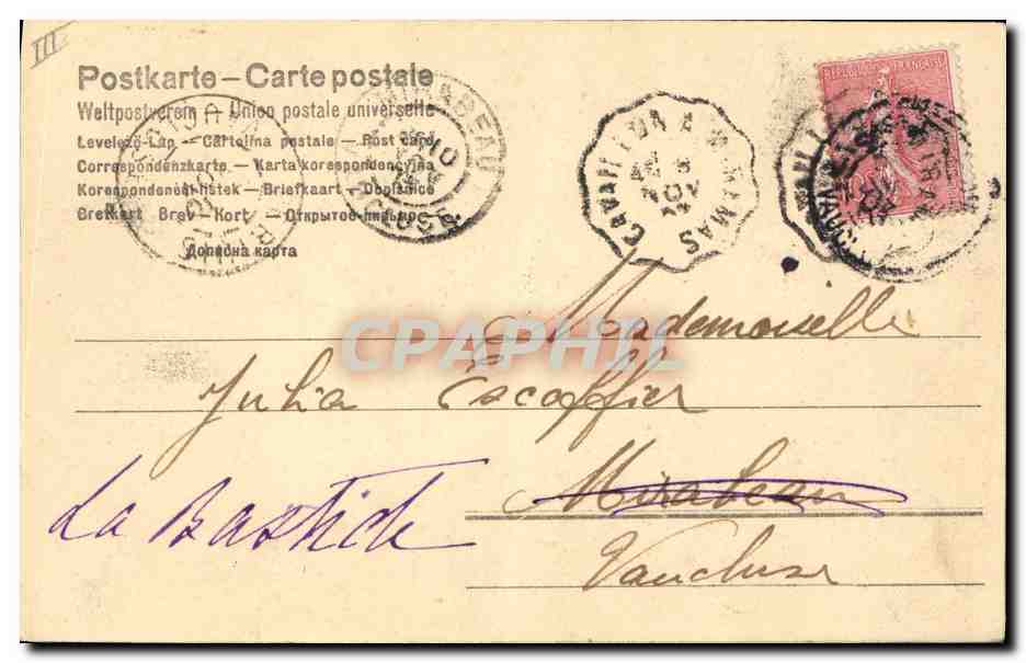 CPA Fantaisie Femme Cochon Porc Fer a cheval  — Verso