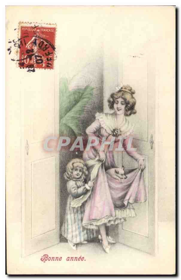 CPA Fantaisie Femme Enfant Cochon Porc 