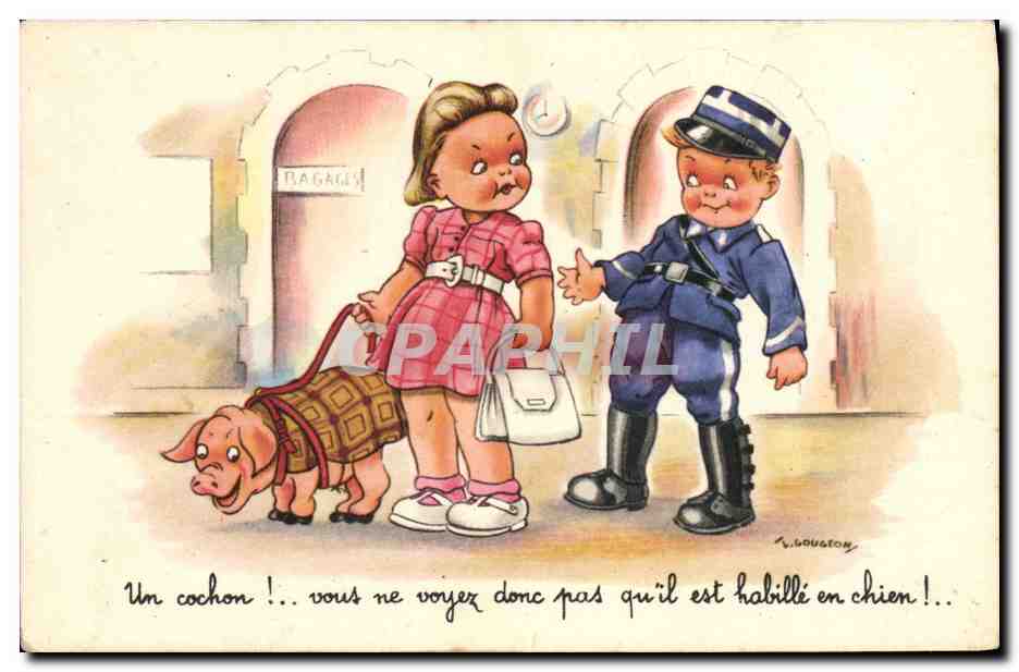 CPA Fantaisie Enfants Cochon Porc Police Gendarme 