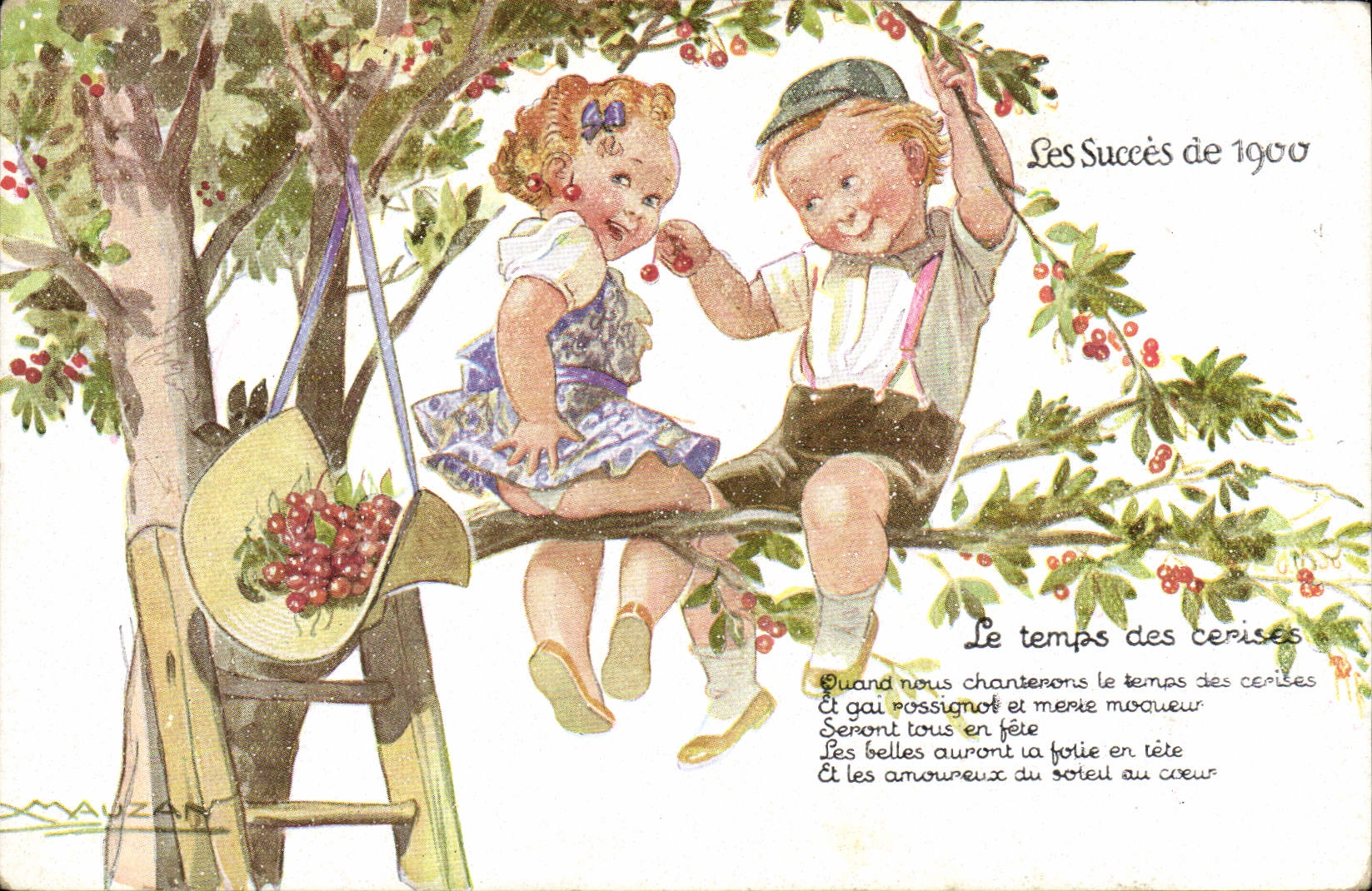 CPA Fantaisie Illustrateur Enfants Les succes de 1900 Le temps des cerises Mauzan
