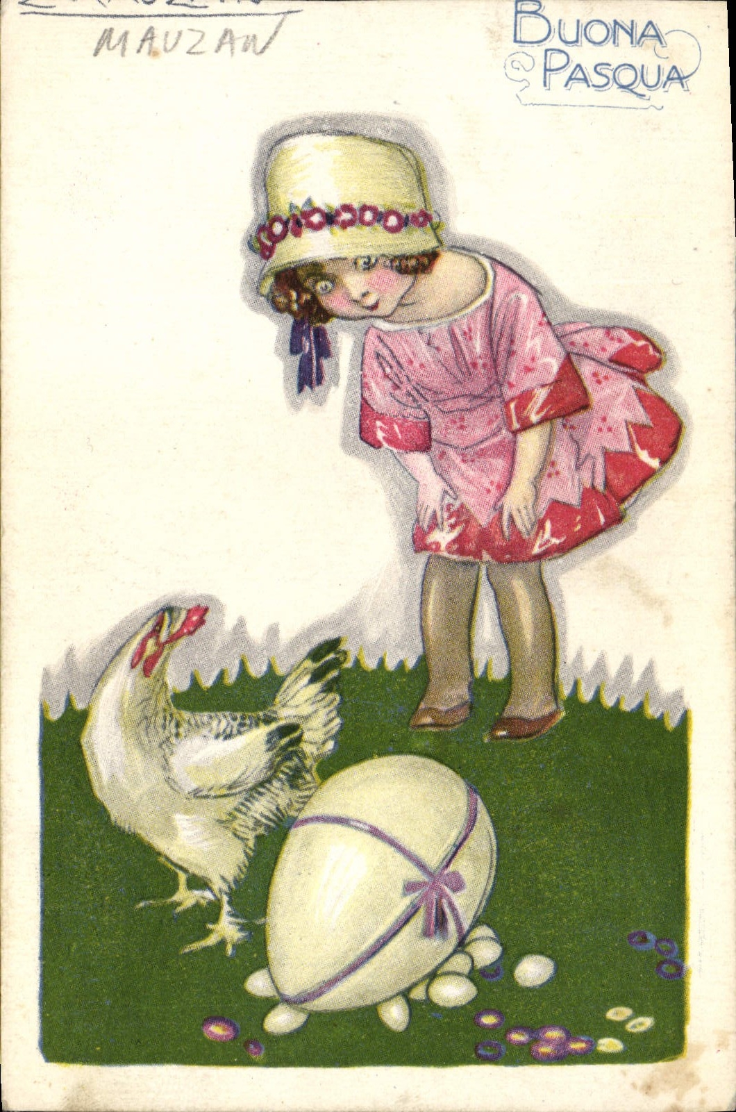 CPA Fantaisie Illustrateur Enfant Poule Mauzan 