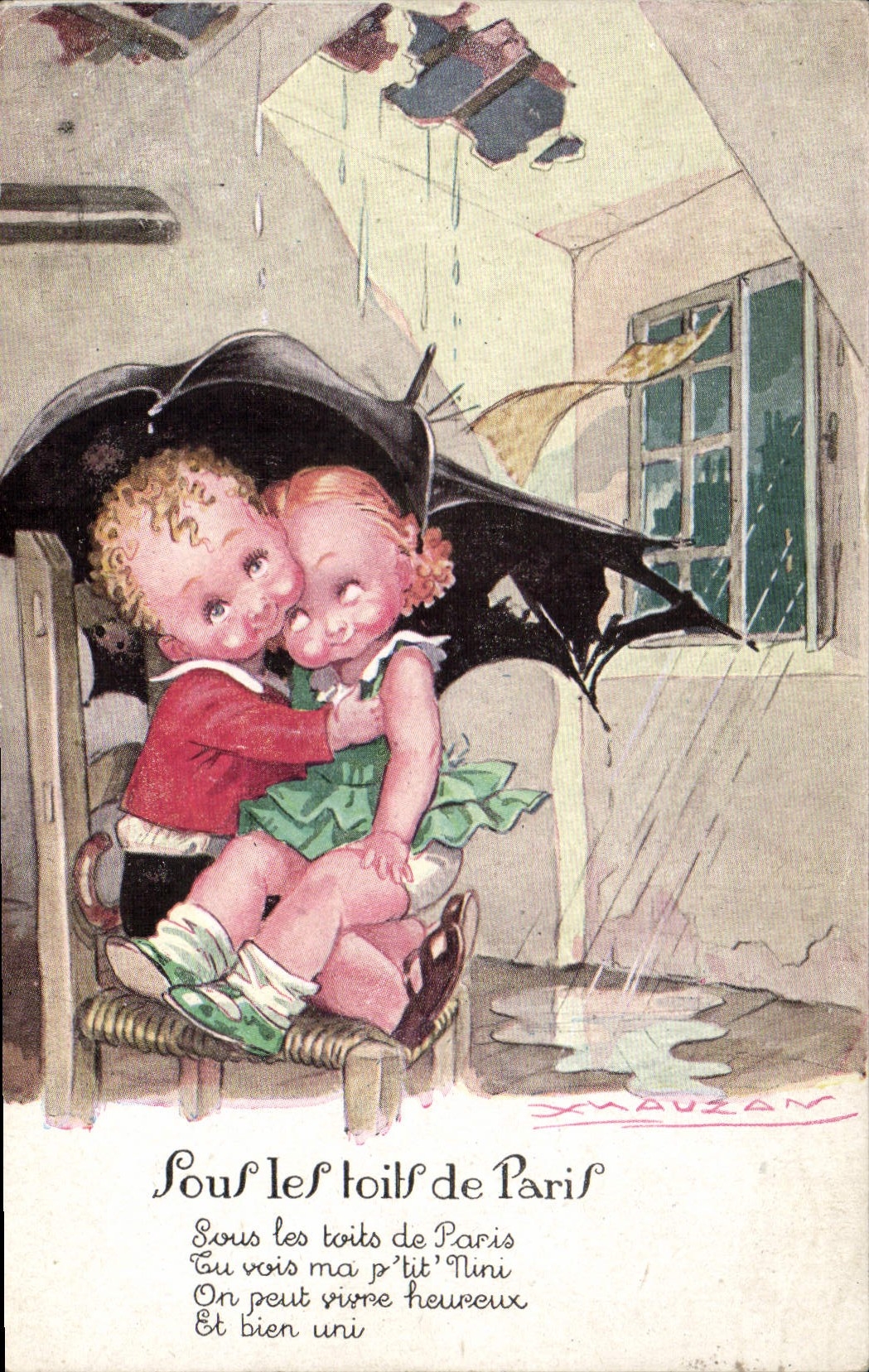 CPA Fantaisie Illustrateur Mauzan Enfants Sous les toits de Paris 