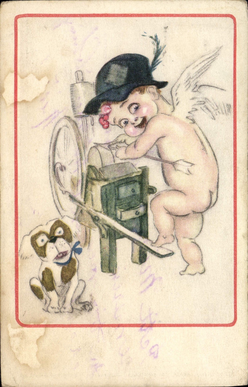 CPA Fantaisie Illustrateur Mauzan Enfant Ange Chein 